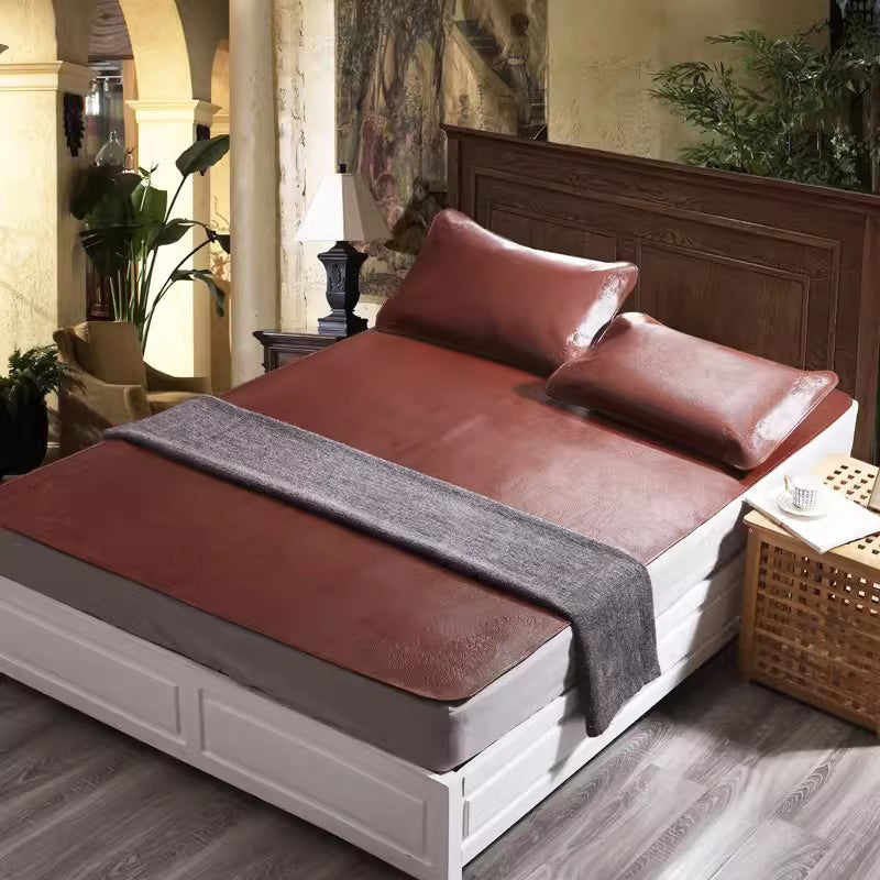 QIYI Five-star soft mat 4.5 (with pillowcase) Three piece cowhide mat set for two people, comfortable and thick leather mattress, premium top layer cowhide cool mat