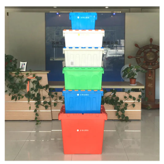 fushida Plastic turnover box with cover angled insert Attached lid nestable crate(Starting batch 500)