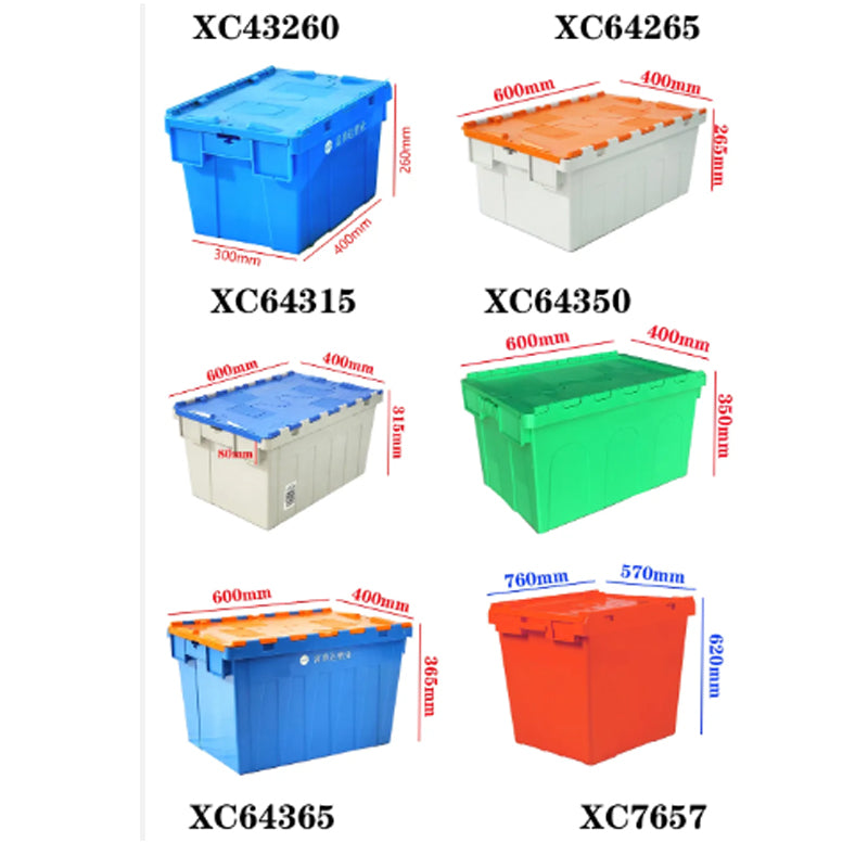 fushida Plastic turnover box with cover angled insert Attached lid nestable crate(Starting batch 500)