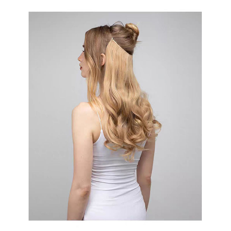 aoxuan Wig piece female fishing line hair extension piece foreign trade chemical fiber matte high temperature long curly hair(Starting batch 100) Natural hair long curly hair