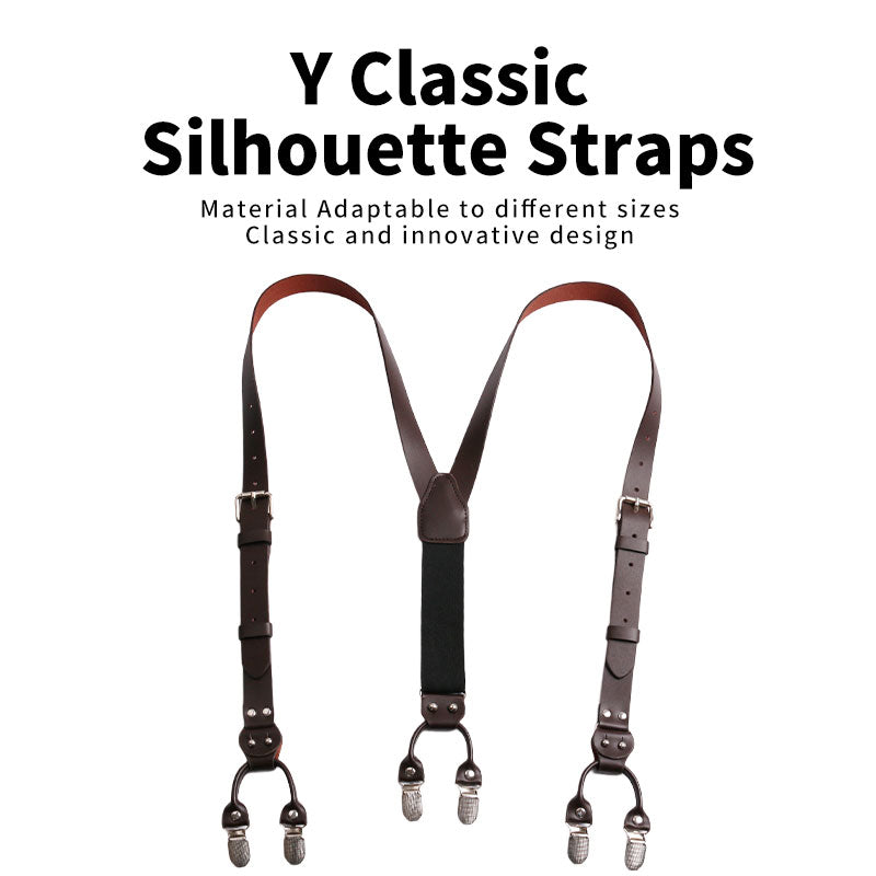 JinKang Adult fashion six clip back with suspenders men's cattle two-layer adjustable interchangeable clip business formal suit pants back shoulder straps