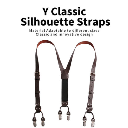 JinKang Adult fashion six clip back with suspenders men's cattle two-layer adjustable interchangeable clip business formal suit pants back shoulder straps