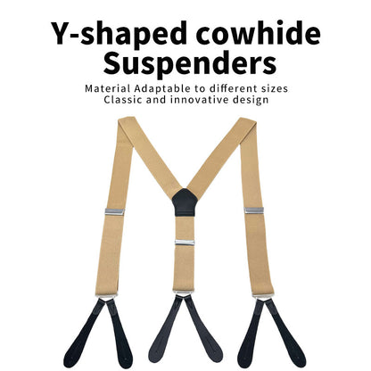 JinKang Adult suspenders Personalized Y-shaped cowhide six-button sling Men's Suit Pants Lift Pants Button Style