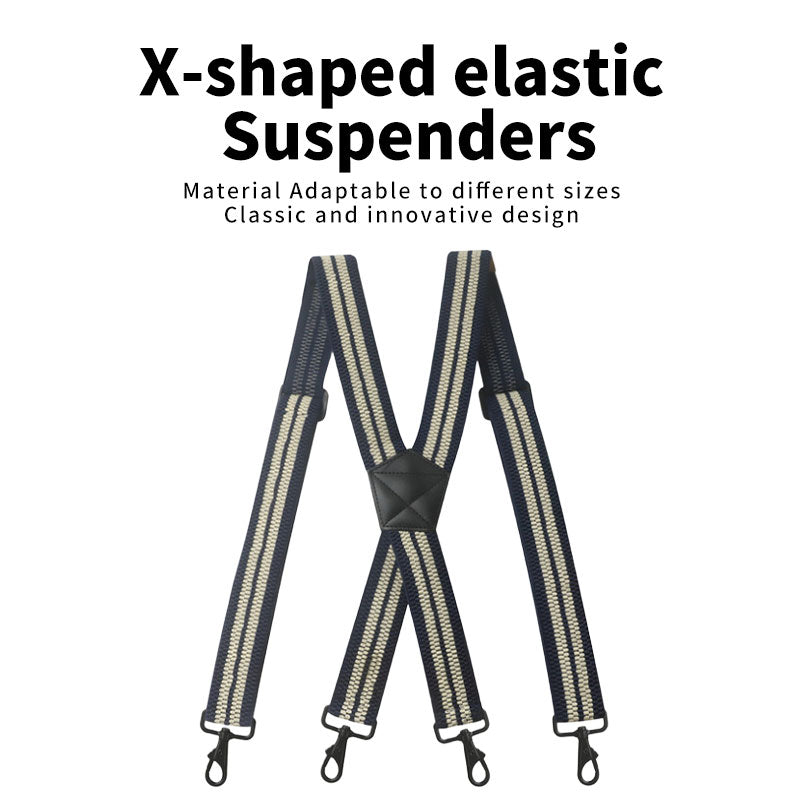 JinKang Men's black hook suspenders straps straps Corn pattern elastic lengthening suit pants straps fat man elastic shoulder straps Wide Powerful trouser belt