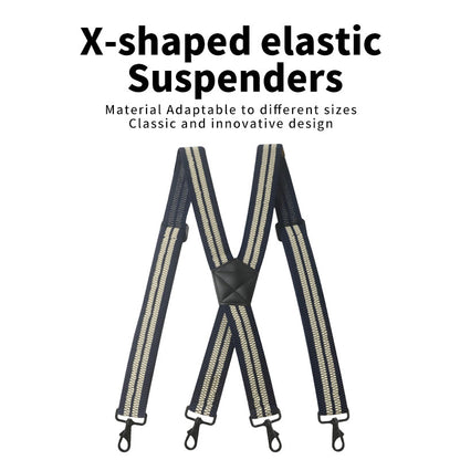 JinKang Men's black hook suspenders straps straps Corn pattern elastic lengthening suit pants straps fat man elastic shoulder straps Wide Powerful trouser belt