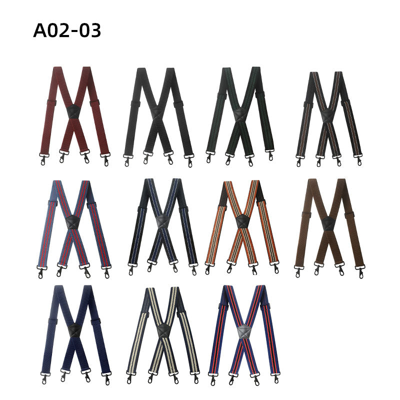 JinKang Men's black hook suspenders straps straps Corn pattern elastic lengthening suit pants straps fat man elastic shoulder straps Wide Powerful trouser belt