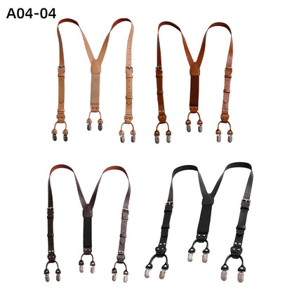 JinKang Adult fashion six clip back with suspenders men's cattle two-layer adjustable interchangeable clip business formal suit pants back shoulder straps