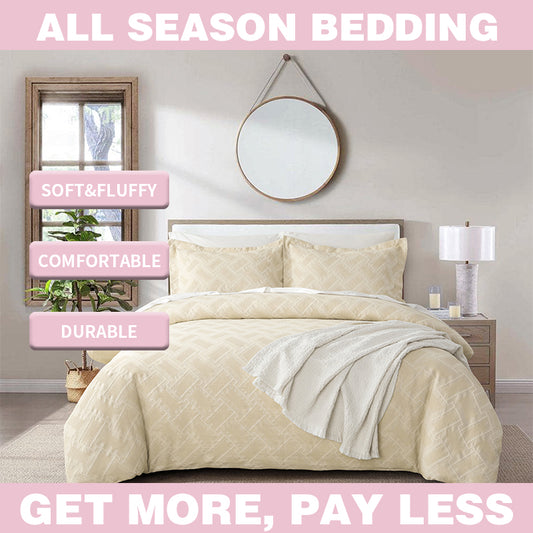 Smartex 3pc Modern Geometric Cotton Waffle Jacquard Comforter Set – Neutral Beige & Gray(Price please ask customer service)Full set High-end college students