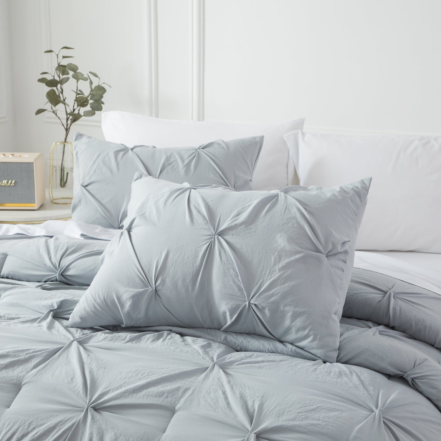 Smartex 8pc Washed Microfiber Modern Pinch Pleat Bedding Set - Comforter Set With Sheet Set & Cushion – Neutral Gray(Price please ask customer service)dormitories Hotel B&B Guesthouse