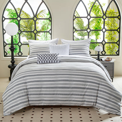 Smartex 5pc Modern Textured Stripe Poly Gauze Bedding Set – Comforter Set with Cushions – Heathered Gray(Price please ask customer service)Cozy Dormitory Pension