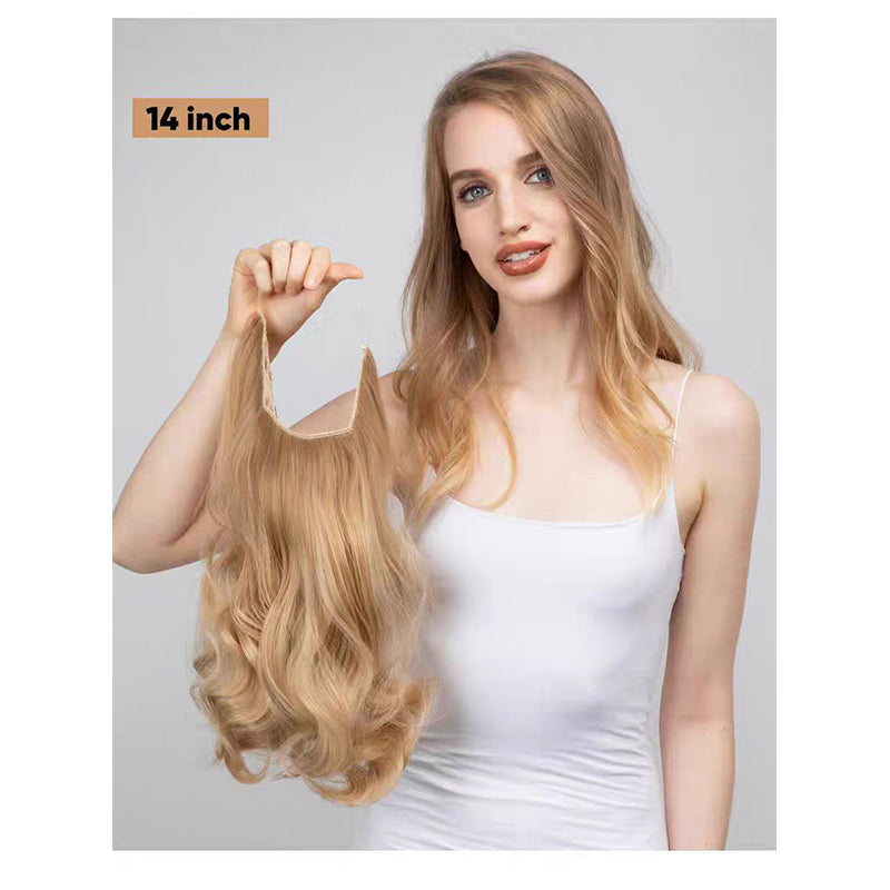 aoxuan Wig piece female fishing line hair extension piece foreign trade chemical fiber matte high temperature long curly hair（Starting batch 100） Natural hair long curly hair