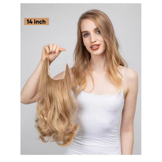 aoxuan Wig piece female fishing line hair extension piece foreign trade chemical fiber matte high temperature long curly hair（Starting batch 100） Natural hair long curly hair