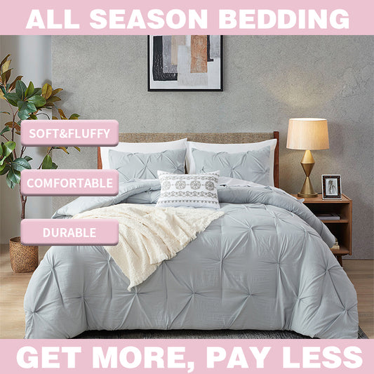 Smartex 8pc Washed Microfiber Modern Pinch Pleat Bedding Set - Comforter Set With Sheet Set & Cushion – Neutral Gray(Price please ask customer service)dormitories Hotel B&B Guesthouse