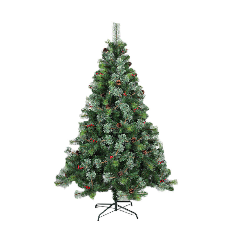 JiSheng 1.8m-702 Green Pine Needles/Pine Leaves,Flowering Pine Needles Mixed Hooked Christmas Tree with Red Fruit,Pine Cone Decoration dia.110xH:180cm Starting from 3000PCS(Price please ask customer service)Large Household