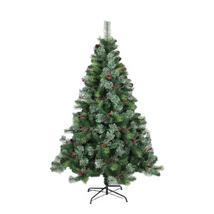 JiSheng 1.8m-702 Green Pine Needles/Pine Leaves,Flowering Pine Needles Mixed Hooked Christmas Tree with Red Fruit,Pine Cone Decoration dia.110xH:180cm Starting from 3000PCS(Price please ask customer service)Large Household