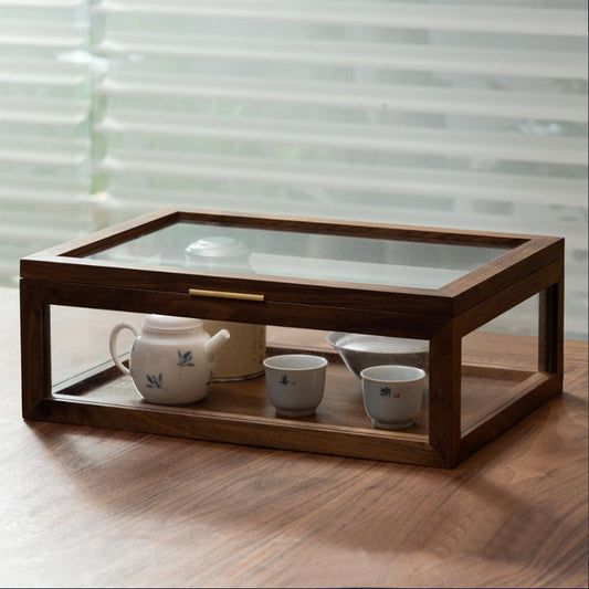 YANSE  Five-sided glass cabinet 35x25x12.5  Dustproof transparent tea set storage box display box