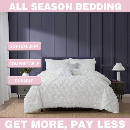 Smartex 5pc Modern Puffy Diamond Polyester Jacquard Bedding Set – Comforter Set With Cushions – White Color(Price please ask customer service) New style Master Bedroom