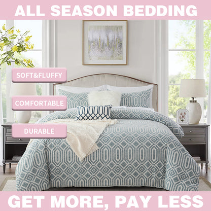 Smartex 5pc Washed Denim Look Geometric Cotton Jacquard Bedding Set - Comforter Set With Cushions – Denim Blue(Price please ask customer service)Simple style Solid color