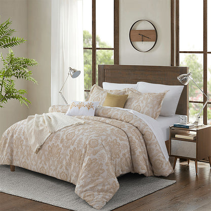 Smartex 5pc Classic Damask Polyester Jacquard Bedding Set – Comforter Set With Cushions – Champagne Color(Price please ask customer service)Light Luxury High-end