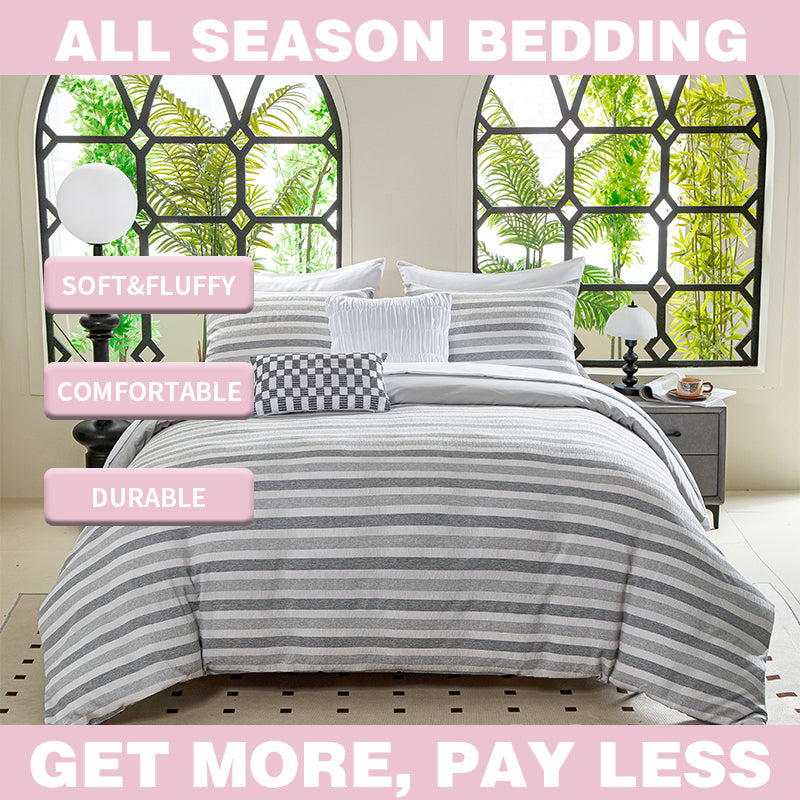 Smartex 5pc Modern Textured Stripe Poly Gauze Bedding Set – Comforter Set with Cushions – Heathered Gray(Price please ask customer service)Cozy Dormitory Pension