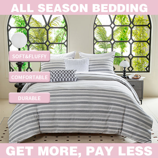 Smartex 5pc Modern Textured Stripe Poly Gauze Bedding Set – Comforter Set with Cushions – Heathered Gray(Price please ask customer service)Cozy Dormitory Pension