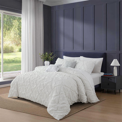 Smartex 5pc Modern Puffy Diamond Polyester Jacquard Bedding Set – Comforter Set With Cushions – White Color(Price please ask customer service) New style Master Bedroom