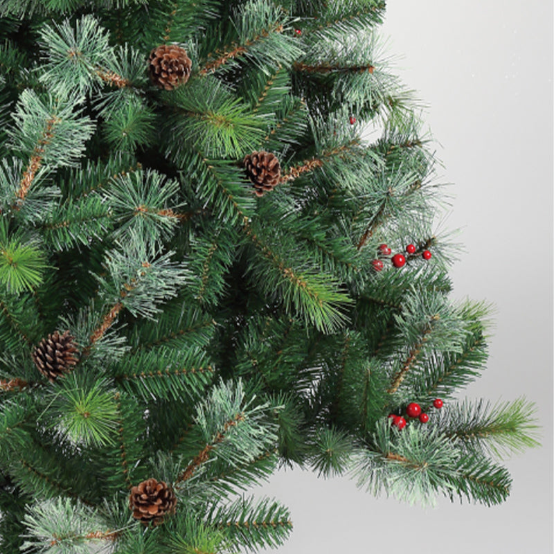 JiSheng 1.8m-702 Green Pine Needles/Pine Leaves,Flowering Pine Needles Mixed Hooked Christmas Tree with Red Fruit,Pine Cone Decoration dia.110xH:180cm Starting from 3000PCS(Price please ask customer service)Large Household