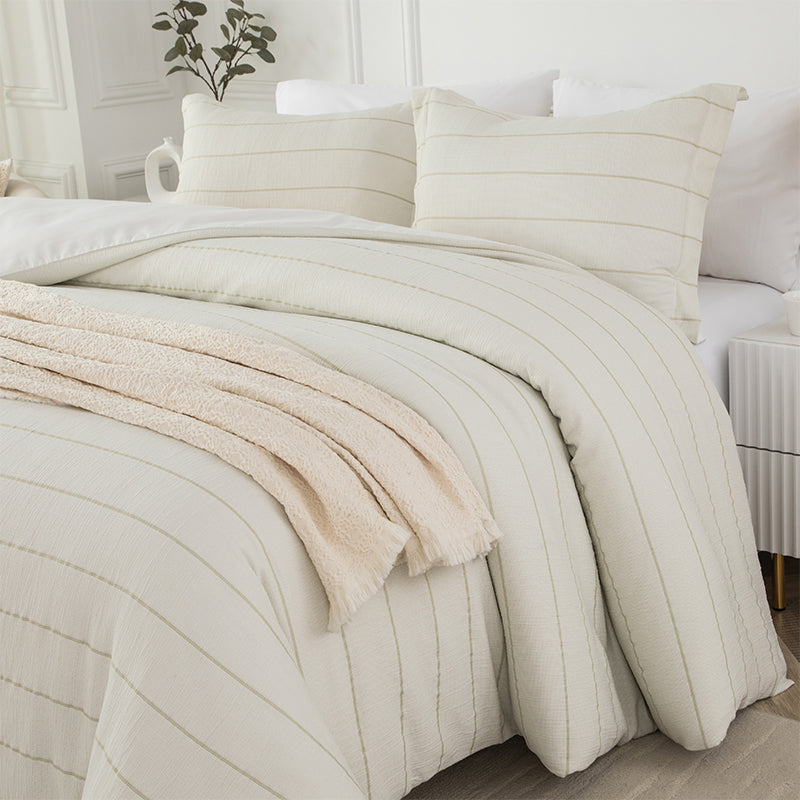 Smartex 8pc Farmhouse Striped Poly Gauze Bedding Set – Comforter Set With Sheet Set & Cushion – Neutral Beige(Price please ask customer service)Bedding Household single and double beds