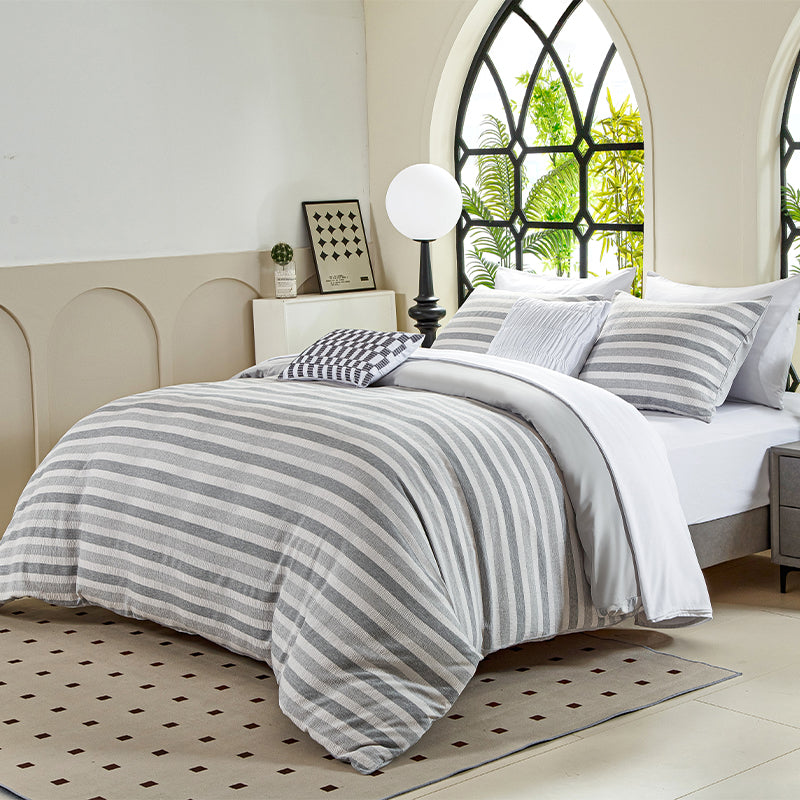 Smartex 5pc Modern Textured Stripe Poly Gauze Bedding Set – Comforter Set with Cushions – Heathered Gray(Price please ask customer service)Cozy Dormitory Pension