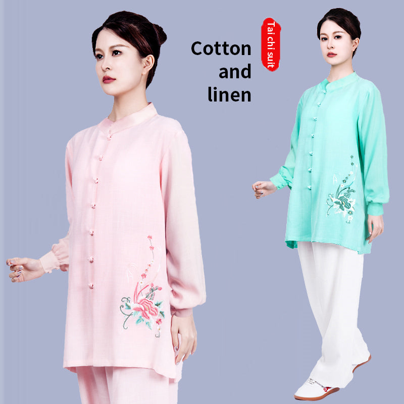 LUYIMEIDI  Small Button Embroidery Short Sleeve Tai Chi Uniform