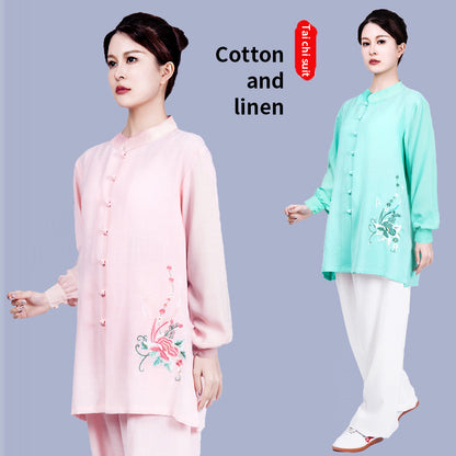 LUYIMEIDI  Small Button Embroidery Short Sleeve Tai Chi Uniform