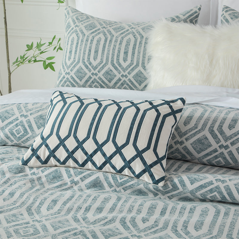 Smartex 5pc Washed Denim Look Geometric Cotton Jacquard Bedding Set - Comforter Set With Cushions – Denim Blue(Price please ask customer service)Simple style Solid color