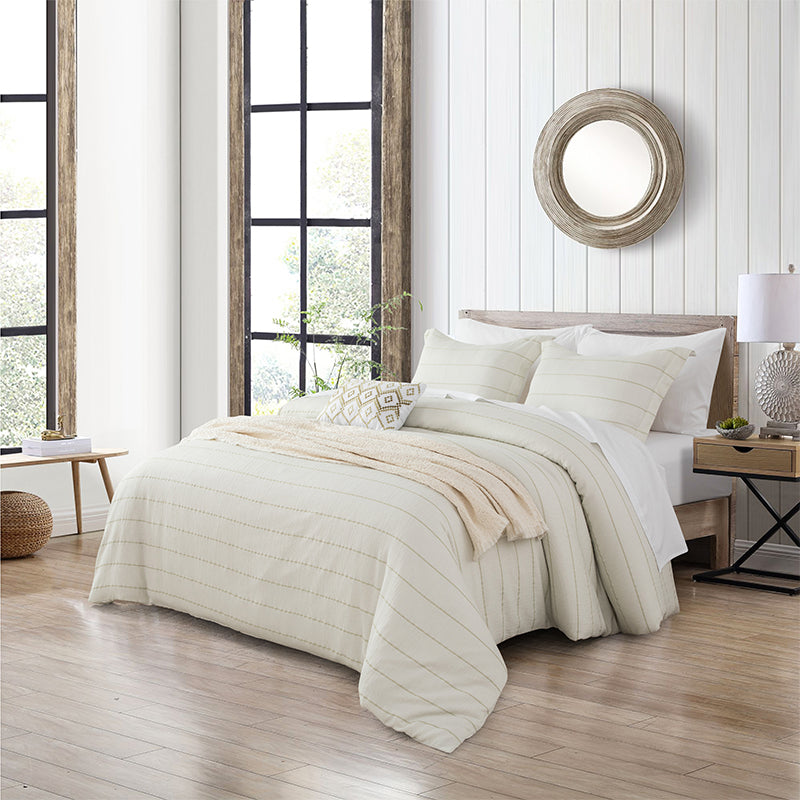 Smartex 8pc Farmhouse Striped Poly Gauze Bedding Set – Comforter Set With Sheet Set & Cushion – Neutral Beige(Price please ask customer service)Bedding Household single and double beds