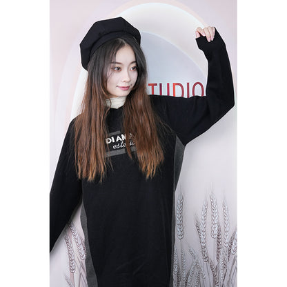 XITAI  knitted garment 08  Long Black Tops Women Thickened Extra Long T-Shirt