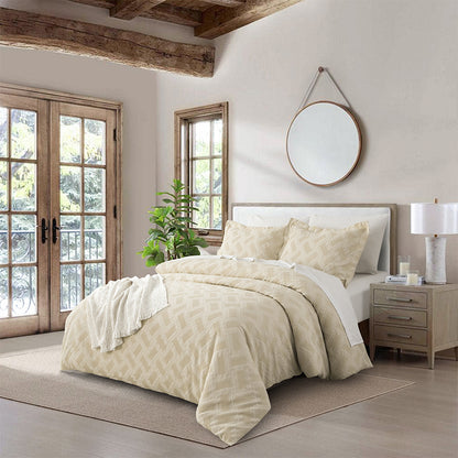 Smartex 3pc Modern Geometric Cotton Waffle Jacquard Comforter Set – Neutral Beige & Gray(Price please ask customer service)Full set High-end college students